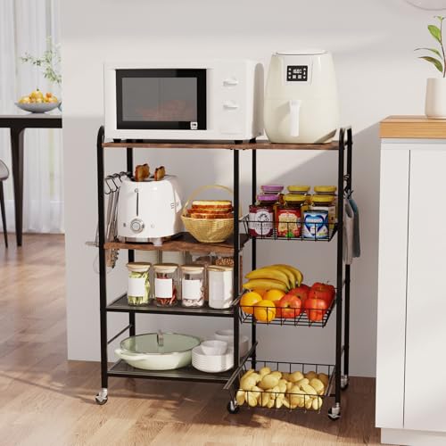 HapiRm Rolling Kitchen Microwave Cart - 4 Tier Microwave Table Stand with Pull-Out Baskets
