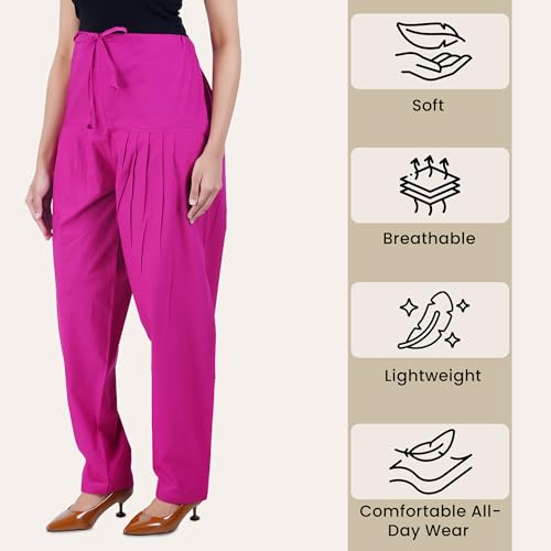 Image of Happy Bunny Salwar Pant for Women, Fine Cotton Ethnic Trousers with Drawstring Waist, Comfortable Daily, Office & Casual Wear Bottoms