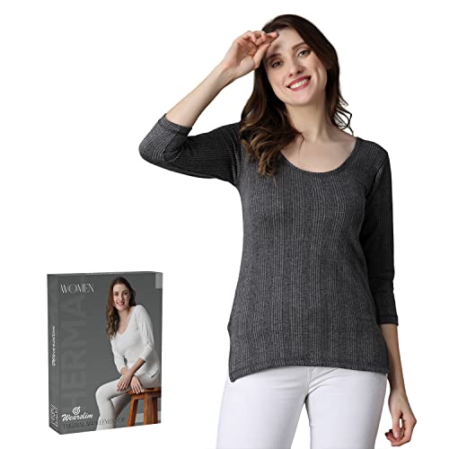 Image of Wearslim Women's Winter Warmer Thermal Vest 3 /4 Sleeves Ultra Soft Scoop Neck Winter Inner Wear Top Johns Underwear