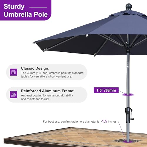 Image of PURPLE LEAF Patio Market Umbrella 8' Round Tilt Navy Blue 8 Metal Ribs