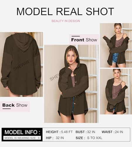 Image of SHEWIN Women Oversized Hooded Sweatshirt Loose Fit Casual Button Hoodies with Pocket 2026