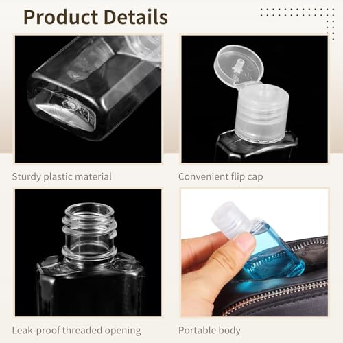 Lnrueg 100 Pcs 1 oz Travel Bottles - Hand Sanitizer Bottle Mini Clear Bottles with Flip Caps, Portable Empty Refillable Containers for Shower Gel, Face Creams, Body Lotions,Clear4