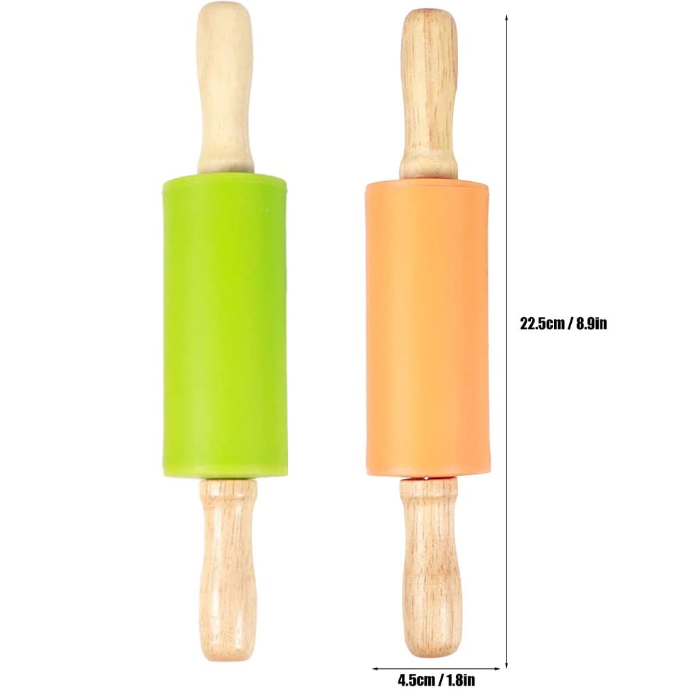 Mattarello In Silicone Mein HERZ - Antiaderente Con Manici In Legno, Verde/Arancione