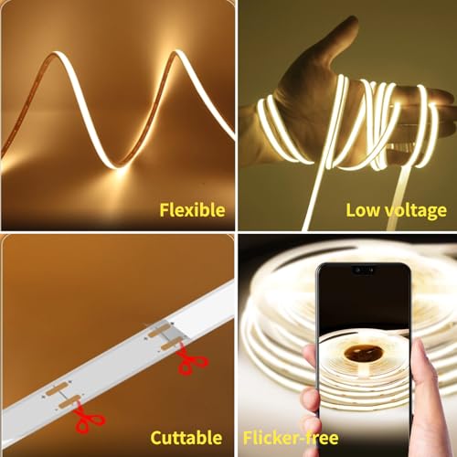 Tira LED COB 24V 6000K 16.4ft Luz Fría Dimmable miniatura 5