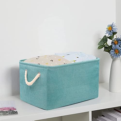 Newthinking Large Storage Box, 3 PCS Fabric Wardrobe Storage Basket with Handles, Waterproof Foldable Storage Baskets Organiser for Toys, Clothes, Office Products(Green), Blue