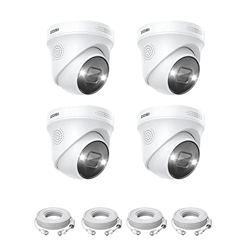 ZOSI 4PK 4K PoE Add On Camera with Ethernet Cables,8MP Weatherproof Outdoor Indoor Dome Security Camera with Person/Vehicle Detection,Night Vision,2 Way Audio,Only Compatible with ZOSI 4K PO