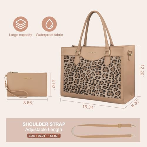 Computer maletín para mujeres con compartimento impermeable de gran capacidad leopardo 4