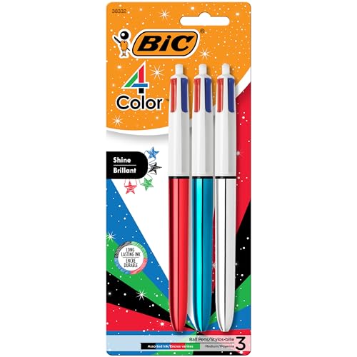 BIC 4 Color Shine Retractable Ballpoint Pen, 1.0 mm Medium Point, Long-Lasting Ink, 3-Count in Assorted Ink - image 1