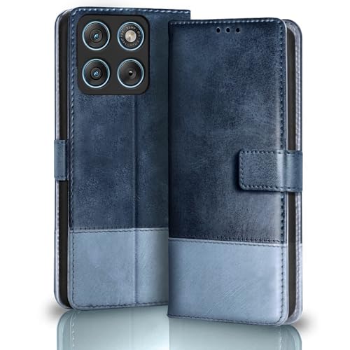 Image of TheGiftKart Flip Back Cover Case for Motorola Moto Edge 70 Fusion 5G | Dual-Color Leather Finish | Inbuilt Stand & Pockets | Wallet Style Flip Back Cover Case (Faux Leather, Blue & Sky)