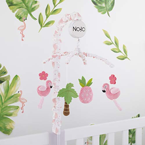 Nojo Tropical Flamingo Nursery Crib Musical Mobile With Plush Pink Flamingos, Flowers, Palm Tree & Pineapple, Pink, White, Green #TOP1
