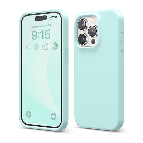 Image of elago Compatible with iPhone 15 Pro Case, Liquid Silicone Case, Full Body Protective Cover, Shockproof, Slim Phone Case, Anti-Scratch Soft Microfiber Lining, 6.1 inch (Aqua Sky)