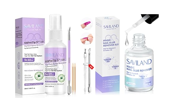 Kit dissolvant Saviland 2-en-1 avec huile de ricin et spray 60ml pour faux ongles