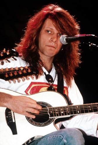 Jon Bon Jovi performing with Bon Jovi in concert 1980's.