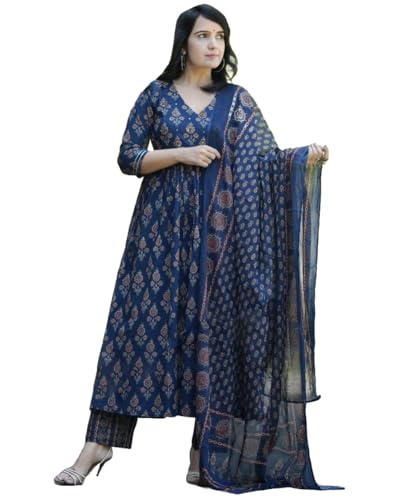 ANNI DESIGNER Womens Rayon Blend Printed Anarkali Kurta with Pant & Dupatta (AMPM Blue_XXL_Blue_XX-Large) (B0D9MB25K9) Amazon Price History, Amazon Price Tracker
