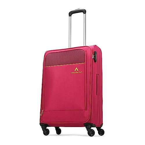 Aristocrat Oasis Plus Medium Size Soft Check in Luggage (69 cm) | Spacious Polyester Trolley with 4 Wheels and Combination Lock | Dazzling Red | Unisex| 5 Year Warranty