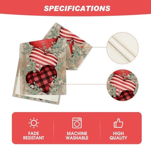 Artoid Mode Wood Eucalyptus Hearts Valentine's Table Runner, Anniversary HoliKitchen Dining Table Decoration for Home Party Decor 13x36 Inch