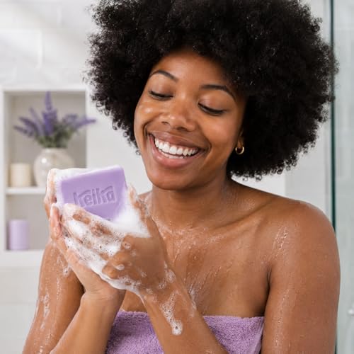 Image of Keika Lavender Soap Bar with Purple Kaolin Clay for Face & Body, Natural Relaxing Spa Bath & Shower Cleanser, 5 oz.