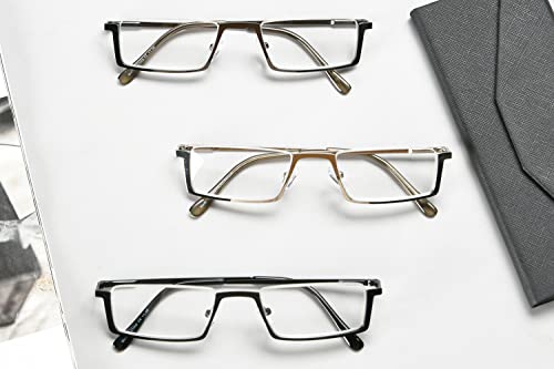 Lur Reading Glasses 3 Pack Metal Half-Rim Readers #TOP5