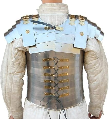 Roman Soldier Military Body Armor Suit, 18 Gauge Steel with Brass Accents and Leather Straps, Medieval Warrior Costume for LARP Reenactment Cosplay