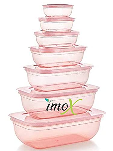 Image of IMOX 7 pcs Bpa free Plastic Fridge Storage Containers, Freezer Containers for Fruits Vegetables Meat Fish Storage Containers (Peach, 100 ml, 150 ml, 290 ml, 580 ml, 1000 ml, 1700 ml, 2700 ml) (1)