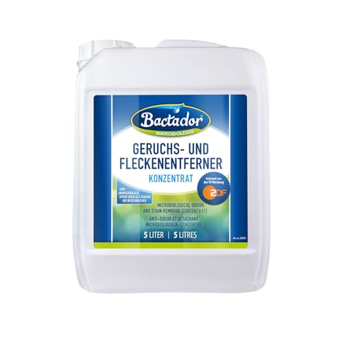 Bactador Enzymreiniger Konzentrat 5L - Geruchsentferner & Fleckenentferner - Mikrobiologischer Geruchsneutralisierer - Hundeurin / Katzenurin Entferner - Porentiefe Reinigung - Ergibt bis zu 250 Liter