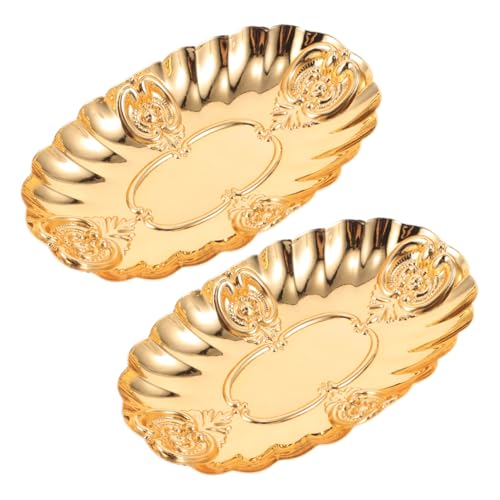 Amosfun 2 Piezas Bandeja Decorativa Vintage de Hierro con Grabados Organizador Compacto para Joyas Anillos Cosméticos y Velas para Hogar