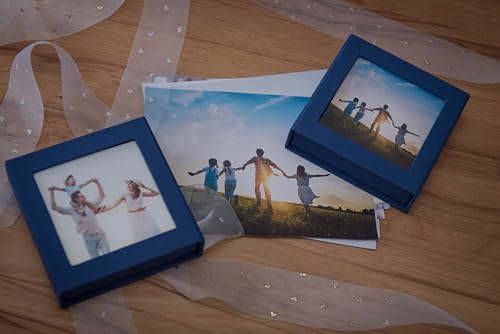 USB-Stick Geschenkbox. Fotobox mit Bildfenster für USB-Stick. Erinnerungsbox für Fotos & Videos. Elegante Aufbewahrung. (Blue)