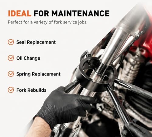 Image of Motorcycle Fork Spring Compressor Tool Kit - Universal Compression Service Tool for Inverted & Conventional Forks, Heavy-Duty Single-Handed Operation Set for Seal Replacement & Oil Change