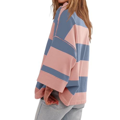 Oversized Striped Sweatshirt for Women Half Zip Long Sleeve Drop Shoulder Color Block Pullover Loose Casual Fall Tops4
