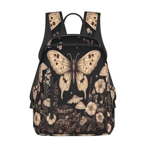 Backpack For Women Men Gothic Floral Butterflies Aesthetic Retro Botanical Bookbag Lightweight Travel Casual Daypack Water Resistant Outdoor Hiking Sport Rucksack