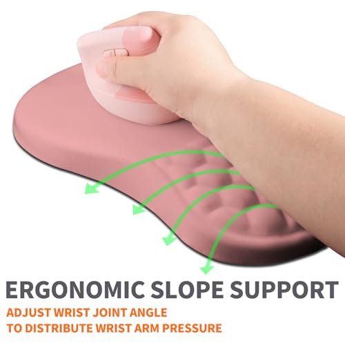 Image of Ergonomic Joint Wrist Support Mouse Pad with Memory Foam Cushion Massage Bump, Carpal Tunnel Pain Relief Mousepad Slope Design for Wrist Rest, 11.8x7.9 in, Pink