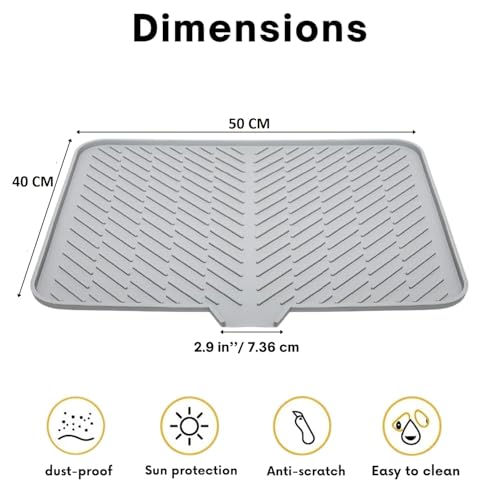 Image of HROY Silicone Dish Drying Mat for Kitchen - Built-in Drain Lip | Hygienic Drying Pad - Sturdy Compact Easy to Clean Tray Protects Surfaces Prevents Water Build Up (50 * 40 cm)