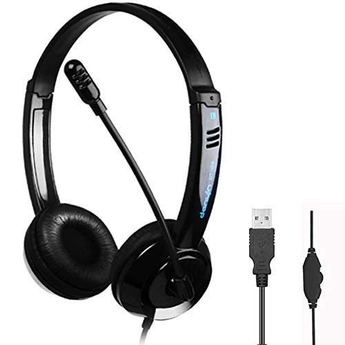 USB Headset with Mic and Mute Option, Wired Headphone for PC, Laptop, Tablet, Computer Headset with Noise Cancelling Microphone, All Day Comfort for Meetings, Call Center, School (Black)