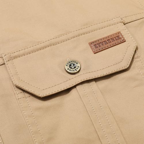 Zyvrenix Men's Long Sleeve Button Down Cotton Shirts with Pockets Khaki XL - image 5