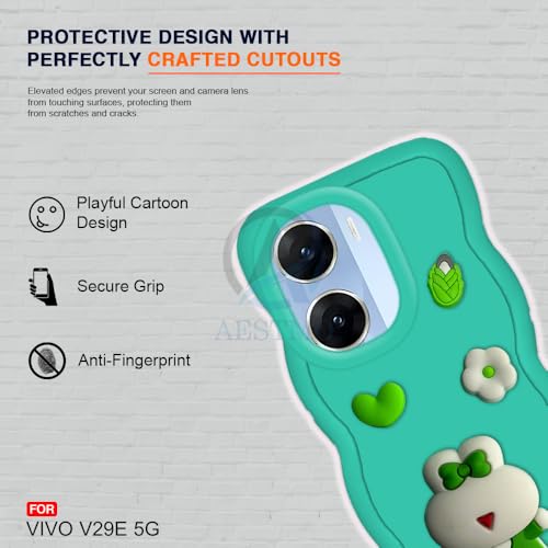 Image of AESTMO Back Case Cover for Vivo V29E 5G | 3D Cute Fun Cartoon Characters | Anti Slip Grip Cute Wave Curly Frame Shape | Full Body Protection Back Cover for Vivo V29E 5G (Green)