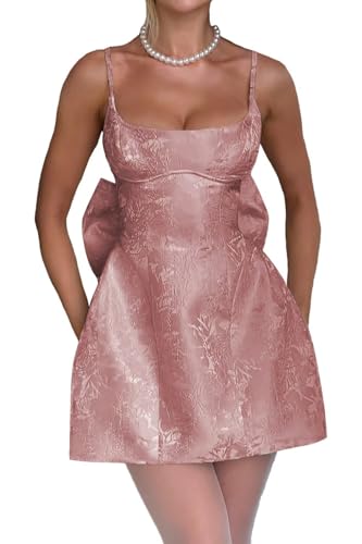 Satin Jacquard Homecoming Dresses with Bow for Teens Spaghetti Straps Short Prom Gown Mini Wedding Dress