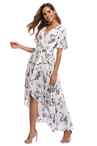 Image of VintageClothing Women's Wrap V Neck Floral Summer Dresses High Low Maxi Casual