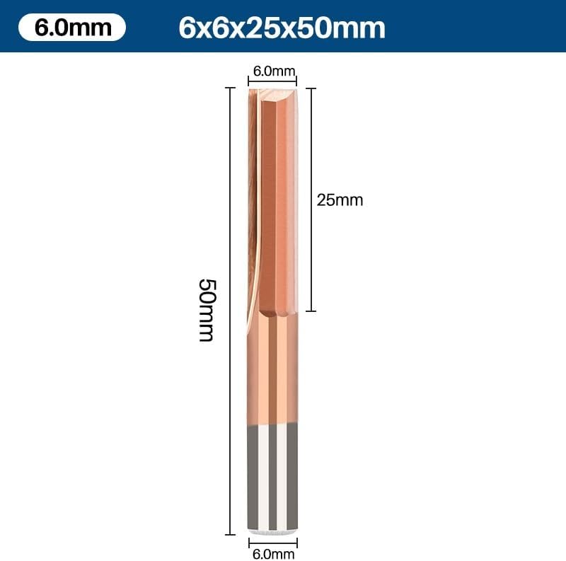 CNC Router Bits 6mm Shank Straight Milling Cutter 2 Flute Titanium Coated Carbide End Mill for MDF Acrylic Chipboard Wood(6x25mm)