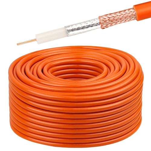 Cable coaxial RG6 de 200 pies y 75 ohmios en color naranja para señal satelital