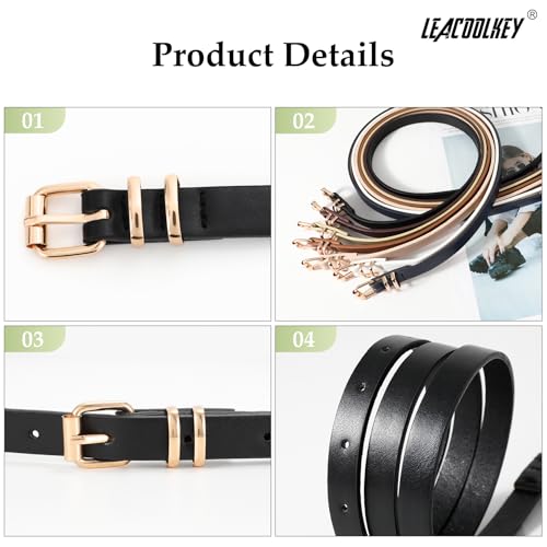 4 Pack Women Skinny Leather Belts for Dress with Gold Buckle Ladies Thin Waist Belt for Jeans Pants4
