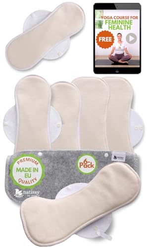 Compresas reutilizables en algodón orgánico para flujo abundante e incontinencia (L+XL, 6 uds.); lavables a alta T°, HECHAS EN LA UE; suaves, no irritantes y cómodas, compresas de tela para mujeres