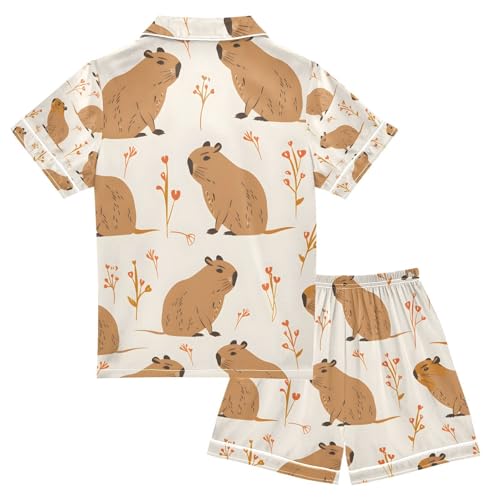 senya Capybara Autumn Satin Summer Pajama Sets Silk Short Sleeve Button Down Sleepwear2
