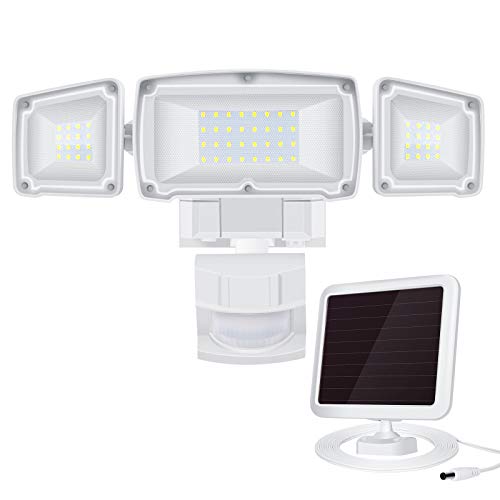 Derro Solar Lights Outdoor Super Bright 2200LM Led Flood Light with Motion Sensor and 3 Adjustable Head, 6500k, Ip65 Waterproof Security Light for Garden, Backyard, Pathway, Garage