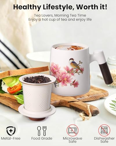 Aspirex HK 13.5oz Ceramic Tea Mug with Lid&Porcelain Infuser,Loose Leaf Cup — view 4
