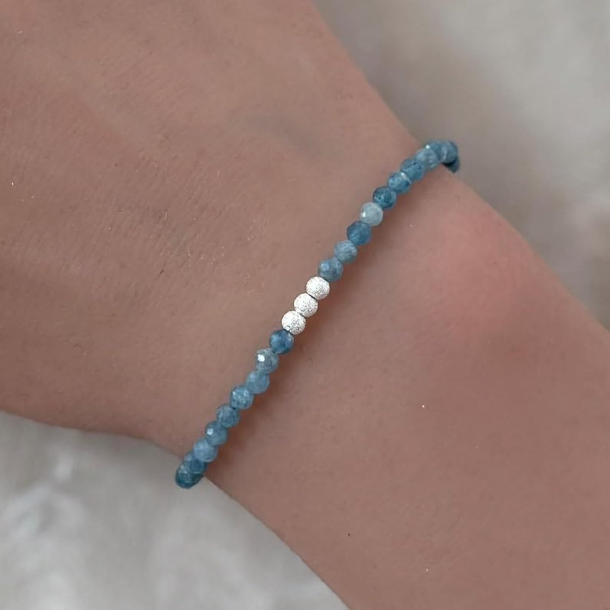 Unisex Blue Kyanite 3mm Round Faceted Bracelet with Adjustable Silver Plated Clasp