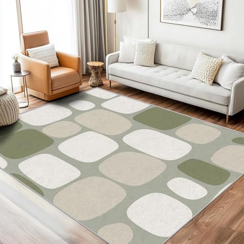 Tapis abstrait moderne vert sauge lavable grand salon - 3