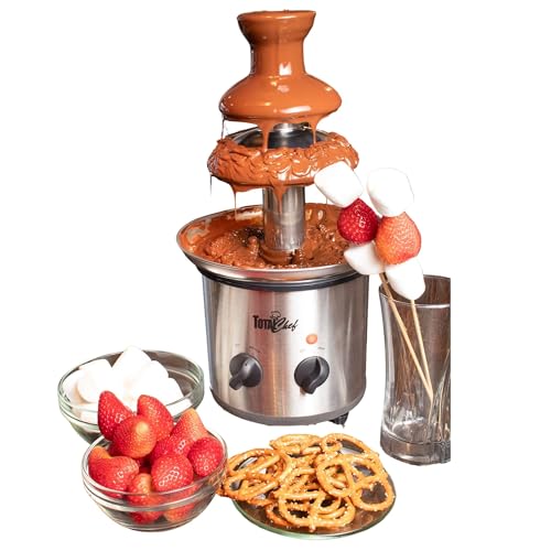 Total Chef 3 Tier Chocolate Fountain Machine – Mini Fondue Fountain for Chocolate, Cheese & Dessert – Fuente de Chocolate para Fiesta, Chocolate Fondue Set for Party and Events, Queso Fountain