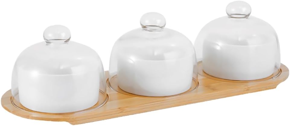 Zerodeko 1set Ceramic Fruit Bowl Tray and Glass Lid Household Dessert Tableware for Ice Cream Salad and Pudding Design for Occasion