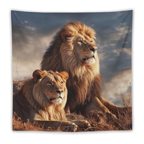 Tapisserie murale deux lions mignonne de 152x152 cm pour salon et chambre