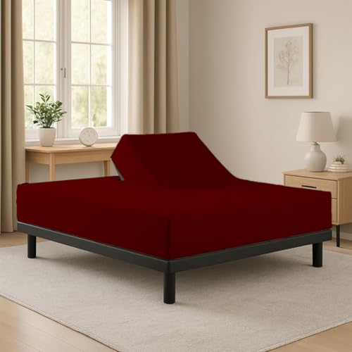 Top Split Queen Fitted Sheet for Adjustable beds 800 Thread Count 100% Egyptian Cotton Flex Head Queen Fitted Sheet Split Down 30 inches from The Top Half Split Queen Fitted Sheet Only - Burgundy
